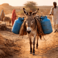 پاکستان میں خشک سالی کے دوران گدھا پانی لے جاتے ہوئے انسانی بقا میں مدد کر رہا ہے، موسمیاتی تبدیلی میں اس کا کردار اہم ہے۔
