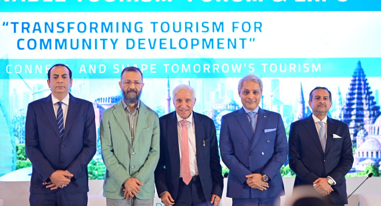 Delegates and speakers at the Sustainable Tourism Forum and Expo 2026 in Karachi discussing community development and sustainable tourism
