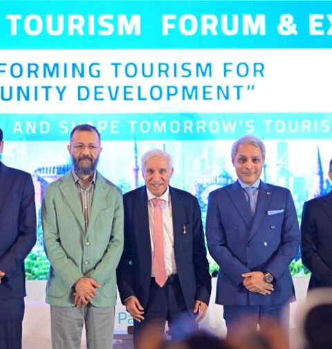 Delegates and speakers at the Sustainable Tourism Forum and Expo 2026 in Karachi discussing community development and sustainable tourism