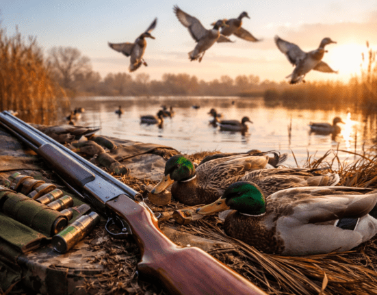 Hunters gear and ducks near wetland during Khyber Pakhtunkhwa hunting season 2025-26 in Pakistan showing wildlife hunting regulations context