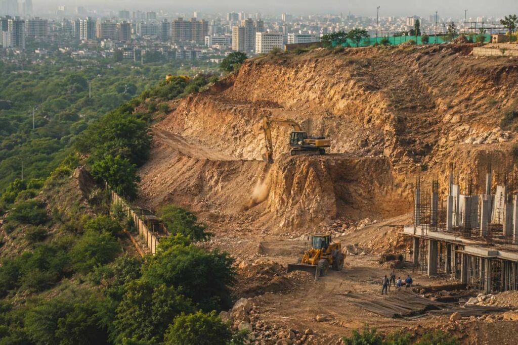 Hill Park Land: Encroachment mafia active, hill being cut and construction work started.
